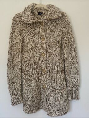 Vintage GAP Chunky Knit Wool Cardigan Sweater Medium Oatmeal Brown